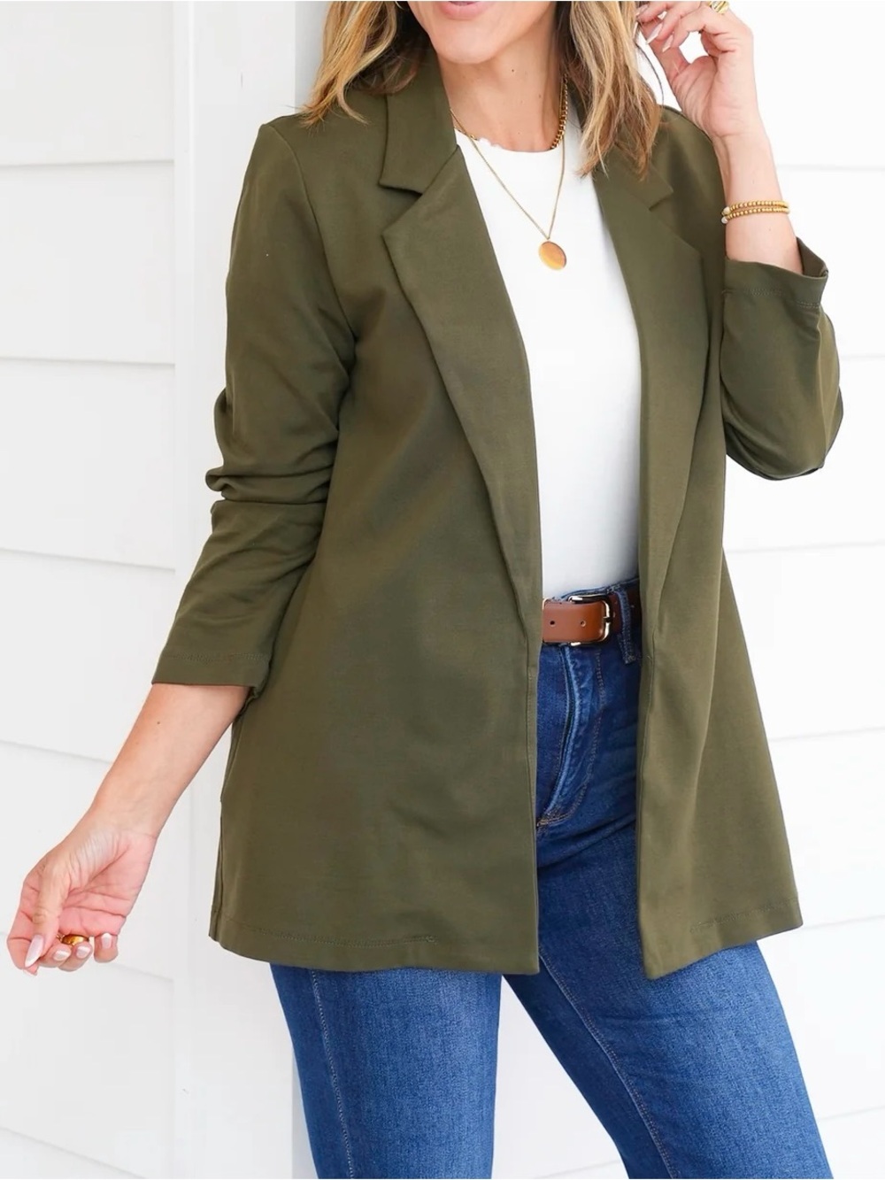 Olive DEAR SCARLETT MAGIC 3/4 BLAZER-Olive see matching Gala pants $16 too